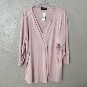 Lane Bryant Swing 3/4-Sleeve Pleat-Front Top Light Pink Women’s Plus 3X 22/24
